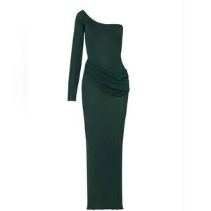 Baobab Green Knit One Shoulder Maxi Dress